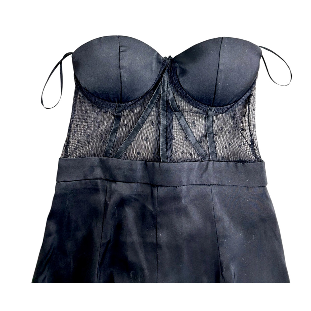 Shein Black Strapless Jumpsuit Sz XS Wide Leg Pant Corset Mesh Top One Piece - Picture 2 of 7